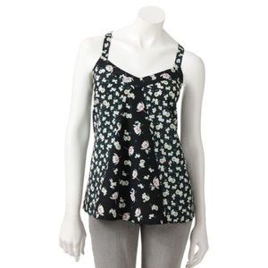 LC black floral silky tank